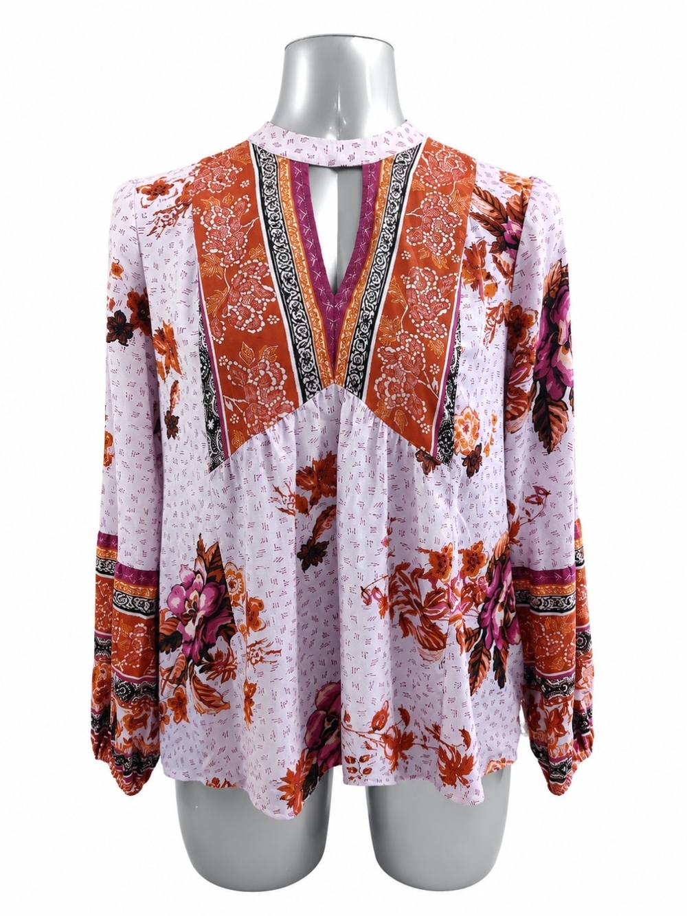 Maurices Floral Boho Peasant Blouse Medium Light Lavender Top EUC - Picture 2 of 5